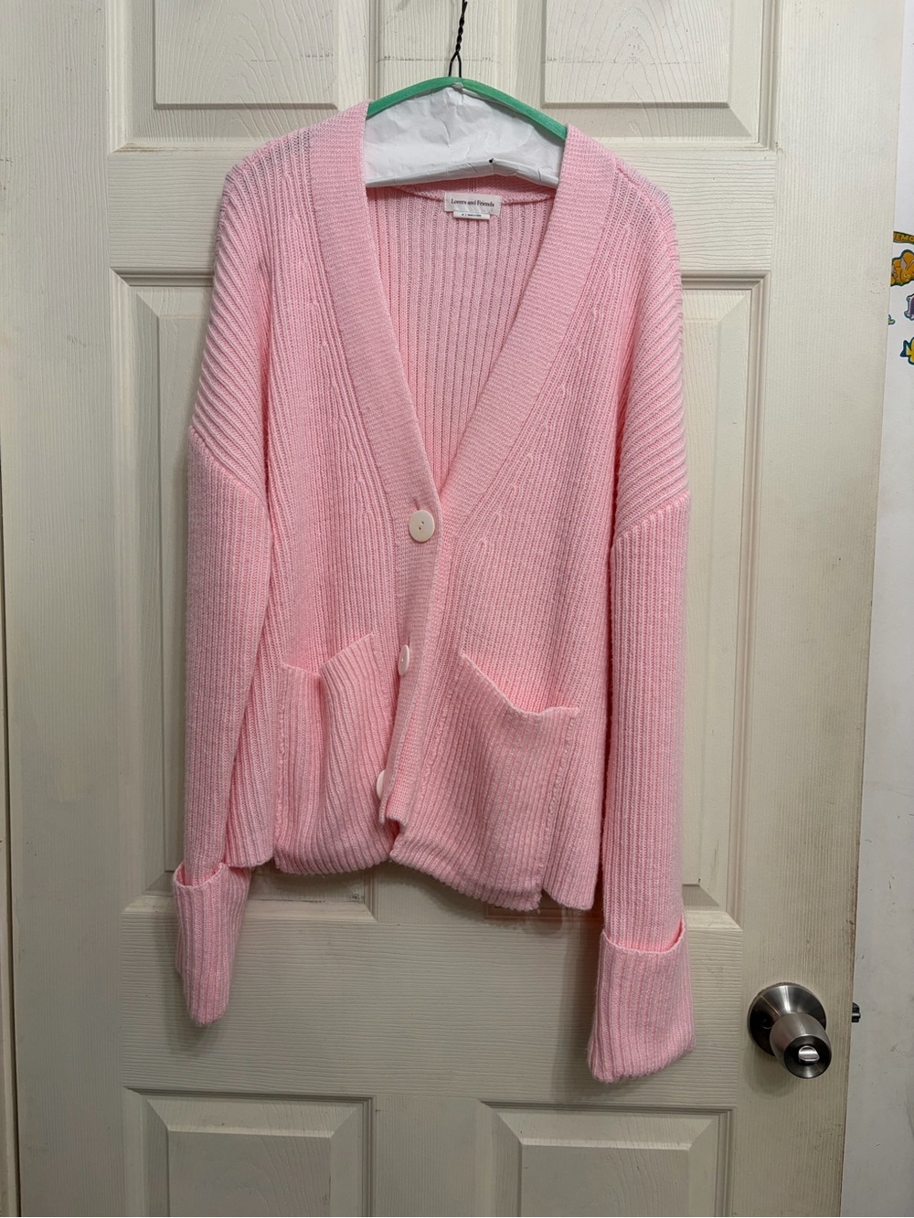 Lovers + Friends Soft Pink Ribbed Button-Front Women's Cardigan size medium